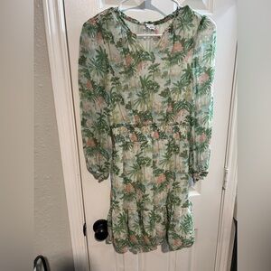 Women’s Vineyard Vines Smocked Waist Ruffle Palm Tree Print Dress Size Small